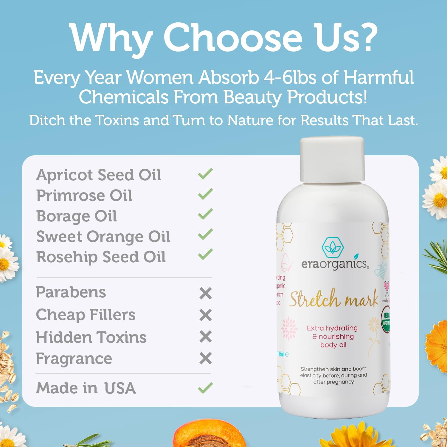 Era Organics Organic Stretch Mark Oil for Pregnancy - Extra Moisturizing Belly Oil for Pregnancy - Pregnancy Oil to Prevent Stretch Marks - Pregnancy Must Haves