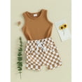 thumbnail image 4 of Yunliwuli Toddler Boys Summer Outfits Solid Color Sleeveless Tank Tops and Checkerboard Elastic Waist Shorts 2Pcs Clothes Set, 4 of 10