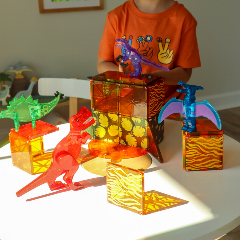 60 PCS Dinosaur Magnetic Tiles - STEM Educational Building Blocks For Kids Ages 3-8