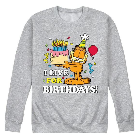 Garfield - I Live For Birthday's - Men's Crew Neck Fleece Pullover