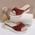 thumbnail image 6 of KIJBLAE Women's Solid Color One Band Open Toe Sandals, Thick Sole Wedge Comfort Casual Summer Beach Outdoor Slippers Wine 41, 6 of 9