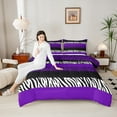 thumbnail image 4 of Manfei Zebra Cheetah Print Bedding Comforter Set, Geometric Stripe Twin Comforter Sets, Purple White Black Aesthetic Bedding Set for Girls, Super Cozy Room Decor 2-Piece, 4 of 8