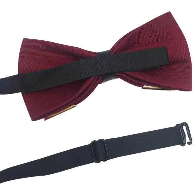 Pajaritas de dos capas con bordes de metal dorado preatadas para hombre (rojo vino) ZefeiWu 8390612577185