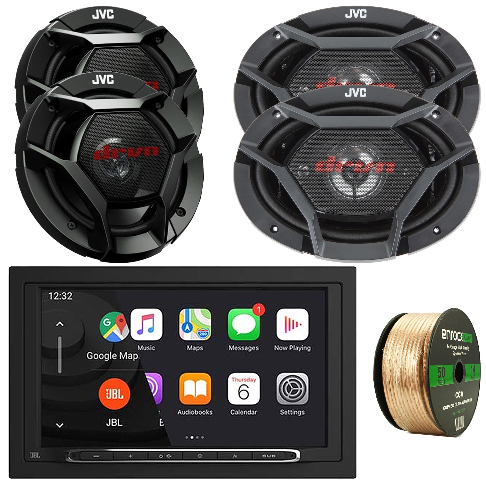 JBL Legend 700 7” Touchscreen Display Double-DIN Mechless Bluetooth AM/FM Receiver W/Wireless Apple CarPlay & Android Auto, 2x 6.5" 300W Max 2-Way Speakers, 2x 6x9" 550W Max 4-Way Speakers W/Wire