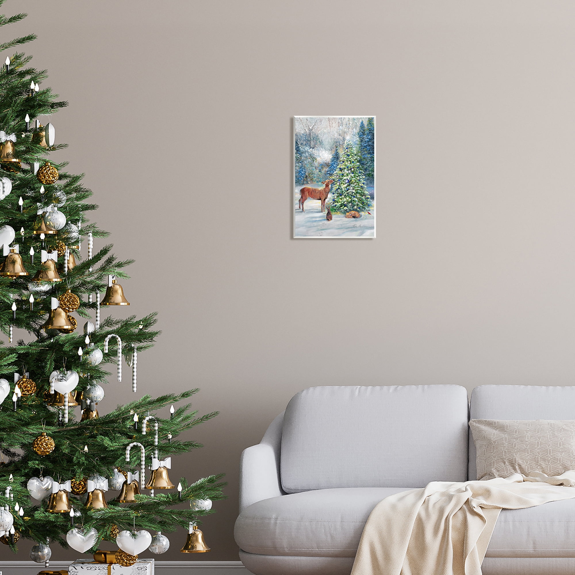 Stupell Industries Winter Woodland Animals Tree Holiday Painting Unframed Art Print Wall Art