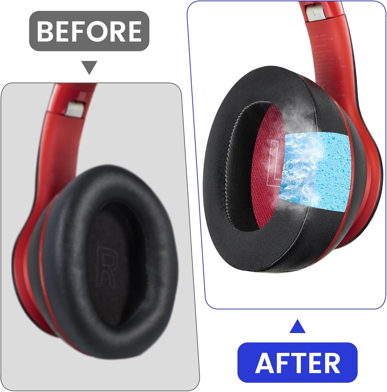 HRTGFD-Cooling Gel Replacement Ear Pads for Anker Soundcore Headphones Life Q10, Q10BT, Life 2 Neo (Not Compatible with Life 2), Earpads Cushions Ice Silk Fabric High-Density Noise-Isolating Foam