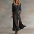 thumbnail image 4 of PBFRDSJ Women's Long Shirt Dress 3/4 Sleeve Side Slit Button Down Dress Loose Flowy Solid Beach Sundress, 4 of 7
