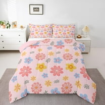jejeloiu Kawaii Rainbow Daisy Bedding Comforter Set,Cute Cartoon Flower Floral Twin Comforter Sets,Girl Pink Bedding Set For Kids Teens,Ultra Soft Home Decor Reversible,2 Pieces
