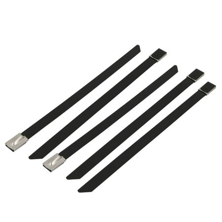 - 5pcs 8mm Width 150mm Length Stainless Steel Cable Tie Wire Strap Black