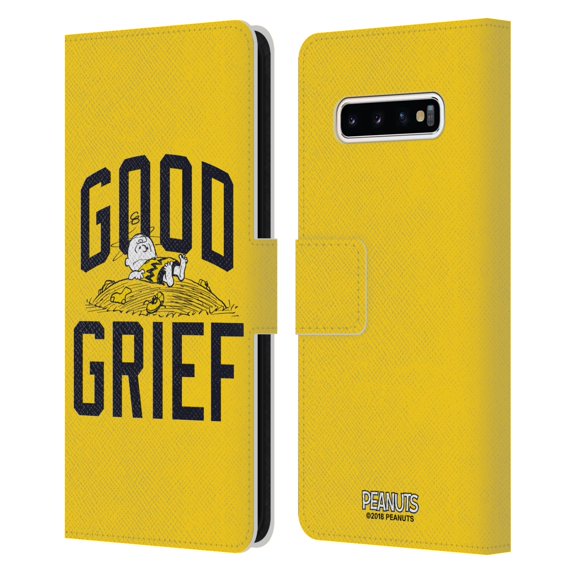 Head Case Designs Officially Licensed Peanuts Varsity Sports Charlie Brown Good Grief 2 Leather Book Wallet Case Cover Compatible with Samsung Samsung Galaxy S10+ / S10 Plus