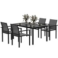 thumbnail image 1 of 5-Piece Outdoor Patio Dining Set, 55" Tempered Glass Table & 4 Stackable Mesh Chairs, Rust-Resistant Metal Frame for Backyard, Deck, Garden and Small Space, Black, 1 of 7