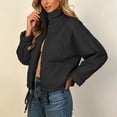 thumbnail image 3 of FRSASU Women's Quilted Cropped Jacket Stand Collar Zip Up Lightweight Puffer Coat with Drawstring Hem & Pockets Black, 3 of 7