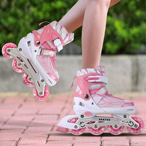 Jetoyni Inline Skates, Adjustable Inline Roller Skates For Boys Kids & Girls, 7 To 14 Years Unisex Outdoor Skating Shoes Roller Blades With Led Flash Lights Featuring Wheels For Skating (Pink)