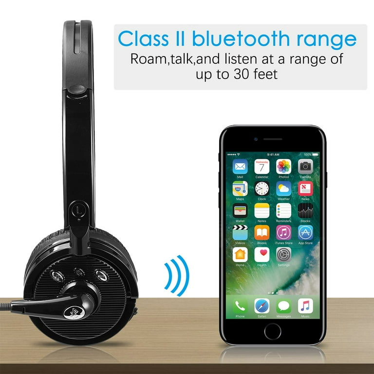 For Trucker Bluetooth Headset with Boom Microphone LUXMO Wireless Foldable Bluetooth Headset Noise Cancelling Headphones with Mic for iOS Android