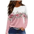 thumbnail image 2 of SYMOID Womens Long Sleeve Floral Top - Pink & White Color Block, Rose Print, Stretchy Soft Casual Blouse for Daily Wear, S-XXL,Size M, 2 of 5