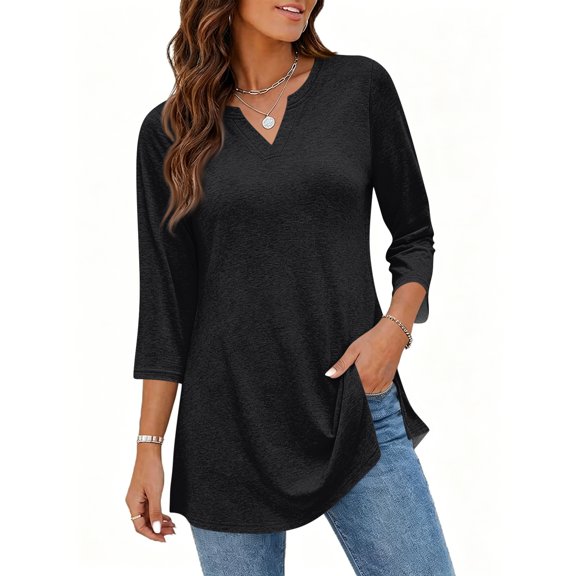 Summer Tops for Women 3/4 Sleeve V Neck Shirts Casual Loose Fit 2026 Blouses Flowy Summer Vacation Clothes