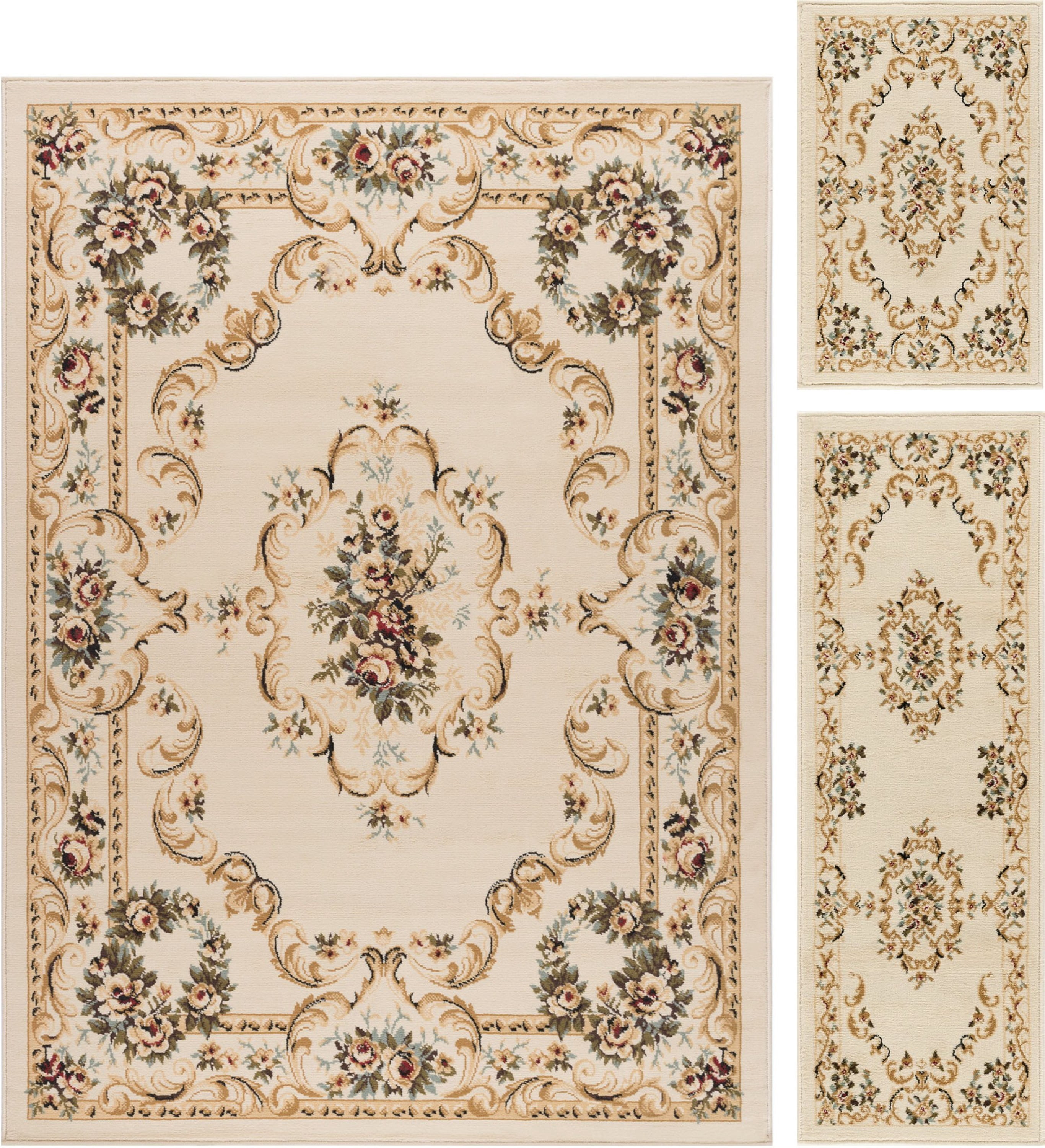 Traditional Area Rug (3-Piece Rug Set: (5' x 7', 20'' x 60'', 20'' x 32'')) Floral Beige, Red Indoor Set Easy to Clean