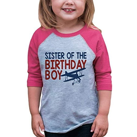 

7 ate 9 Apparel Girl s Sister Biplane Airplane Pink Raglan Tee