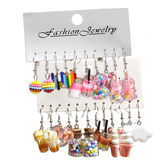 Elegant Playful Assortment of Bubble Teas Earrings 11 Pairs Fun Costume Portable Jewelry Accessory for Teens Daily Use
