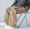 thumbnail image 4 of vdgthytj Cargo Pants for Men Pleated Elastic Drawstring Waist Wide Leg Baggy Streetwear Fall Casual Outdoor Pants with Pockets(X-Large,Khaki), 4 of 6