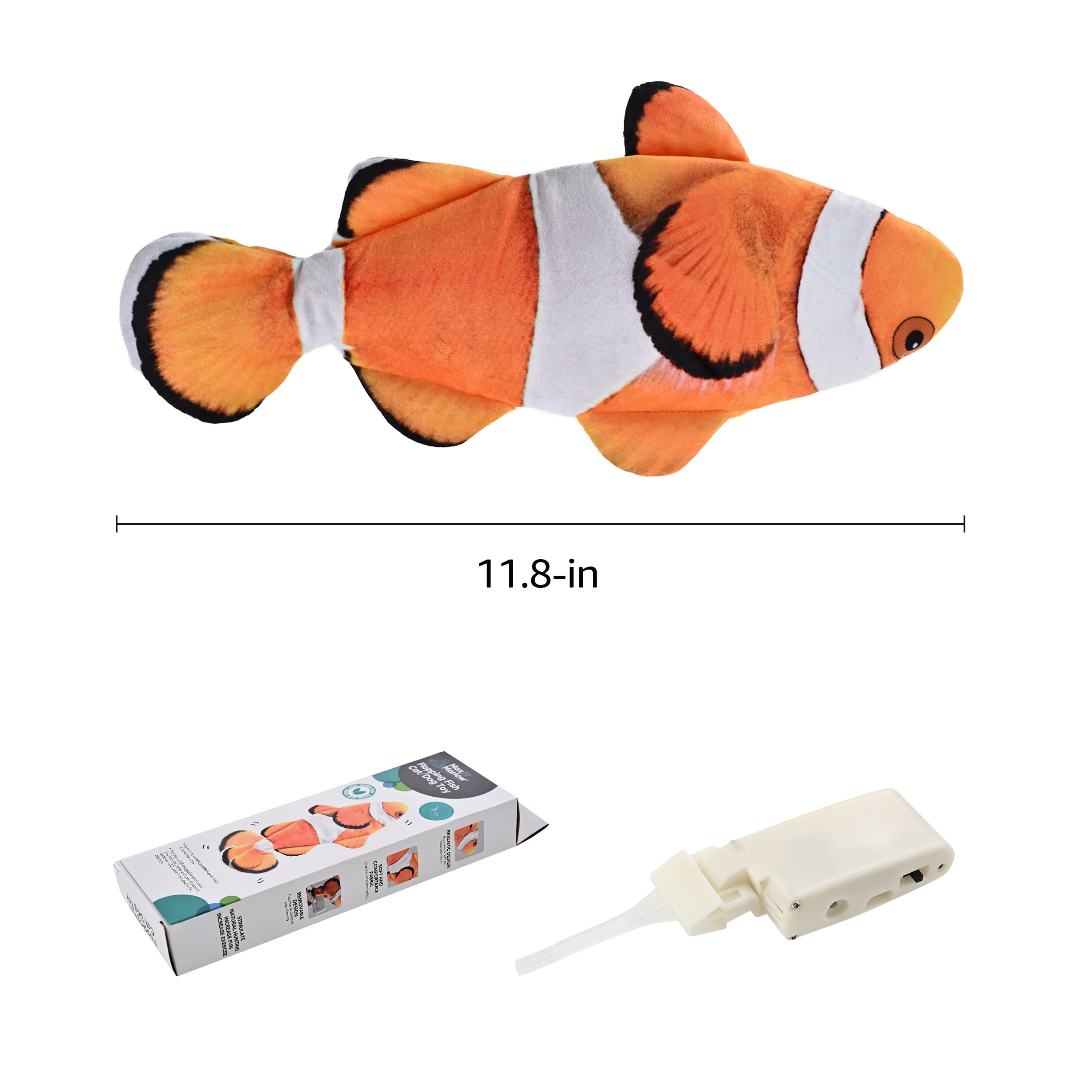 Max & Marlow Cat Toy Flapping Fish, Interactive Moving Cat Kicker Toy with Rechargeable Battery, Catnip Included