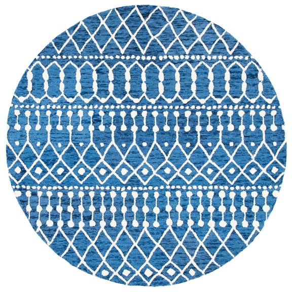 SAFAVIEH Blossom Aspen Geometric Wool Area Rug, Navy/Ivory, 6' x 6' Round