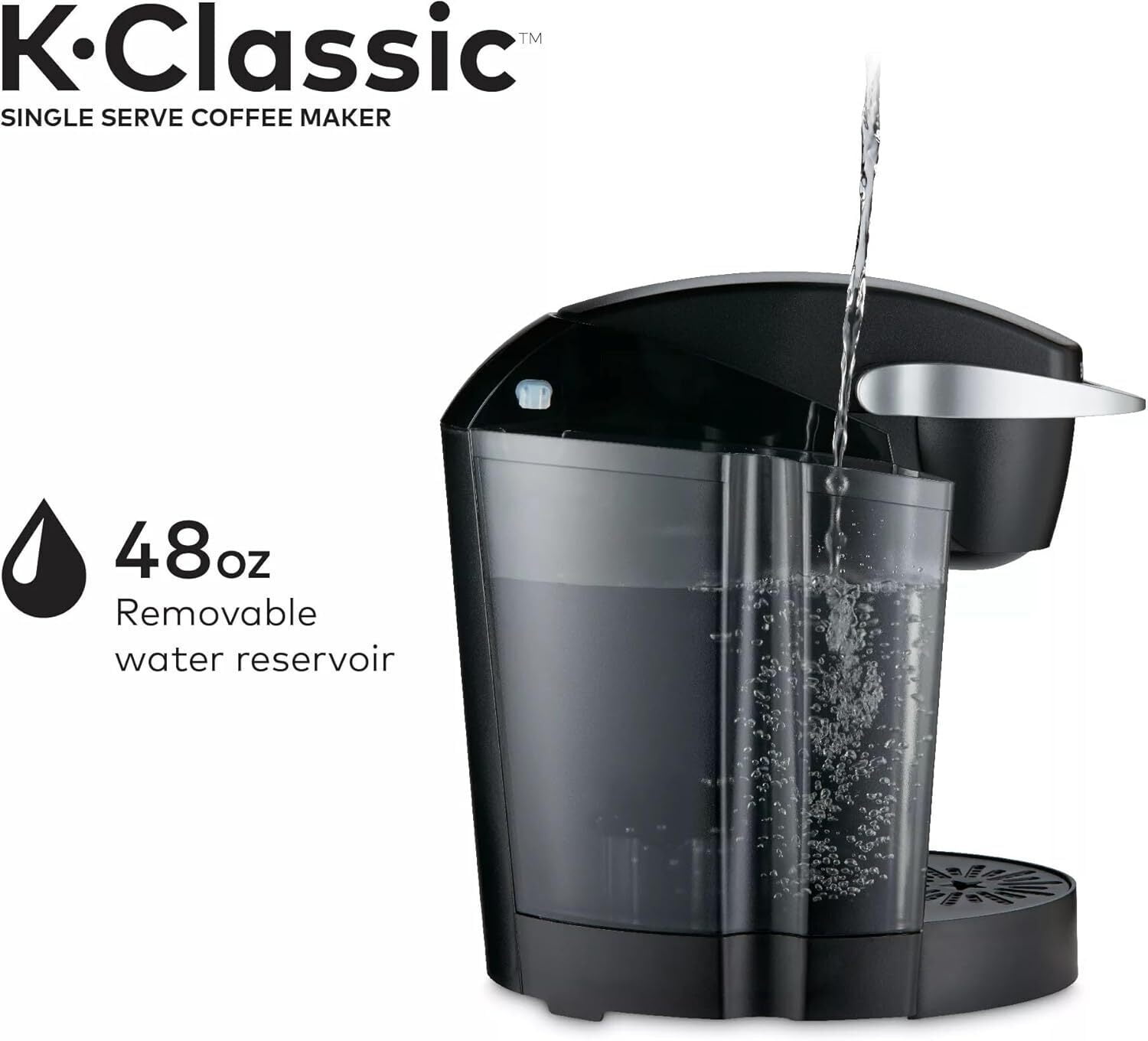 Keurig K-Classic Single Serve K-Cup Coffee Maker with 3 Brew Sizes & 48oz Removable Reservoir (Black)