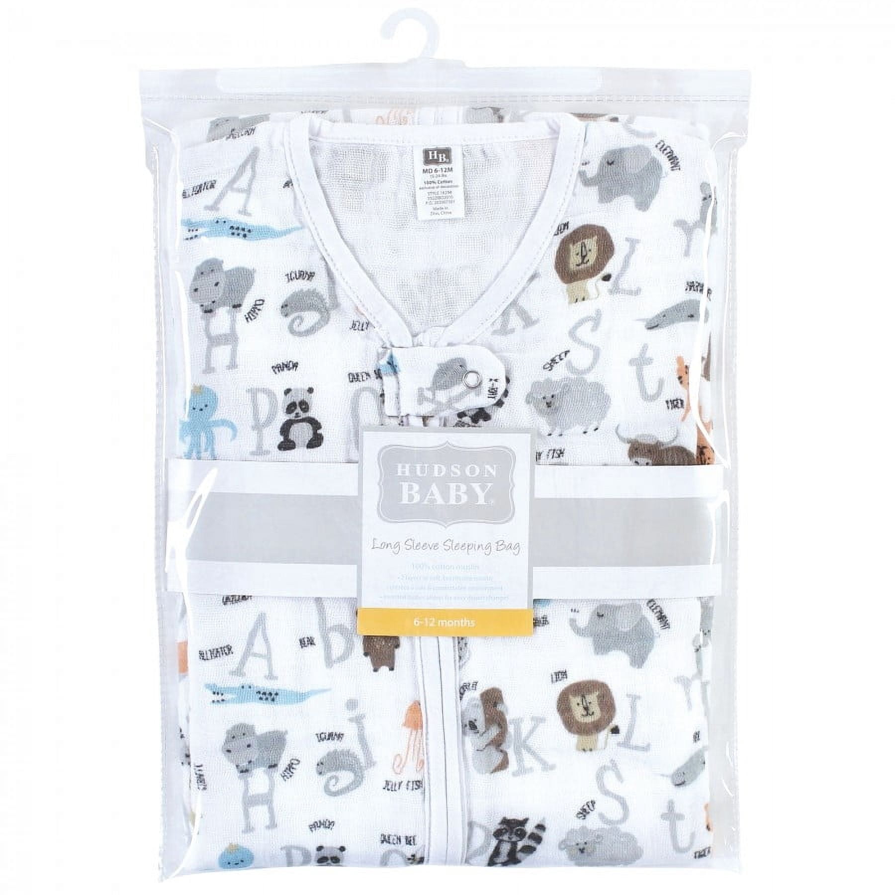 Hudson Baby Unisex Baby Long Sleeve Muslin Sleeping Bag, Wearable Blanket, Sleep Sack, Alphabet Animals, 18-24 Months