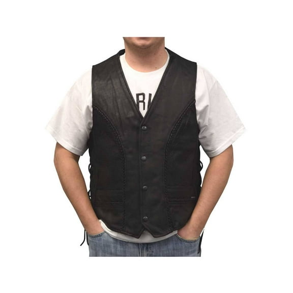 Redline Leather Men's Leather Side Laces Motorcycle Riding Vest M-2100 (3XL)