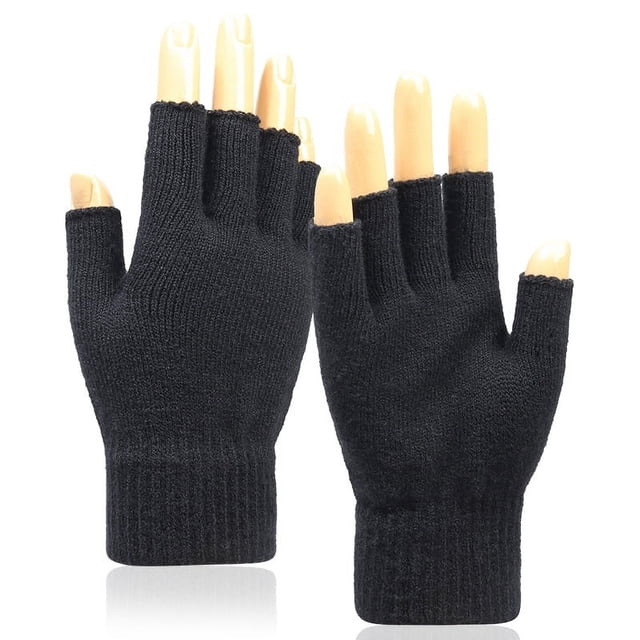 Guantes de punto cálidos para hombre, guantes de medio dedo fríos de lana para otoño e invierno