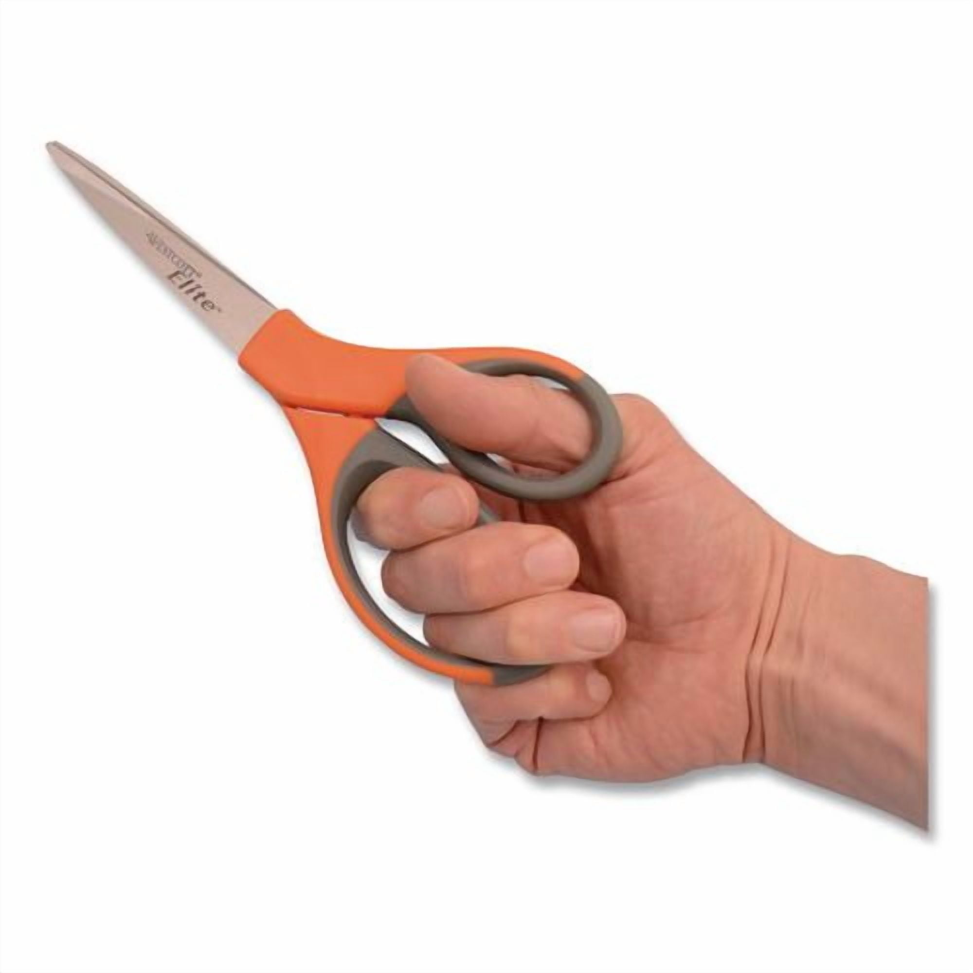 Elite Series Stainless Steel Shears, 8" Long, 3.5" Cut Length, Straight Orange Handle | Bundle of 10