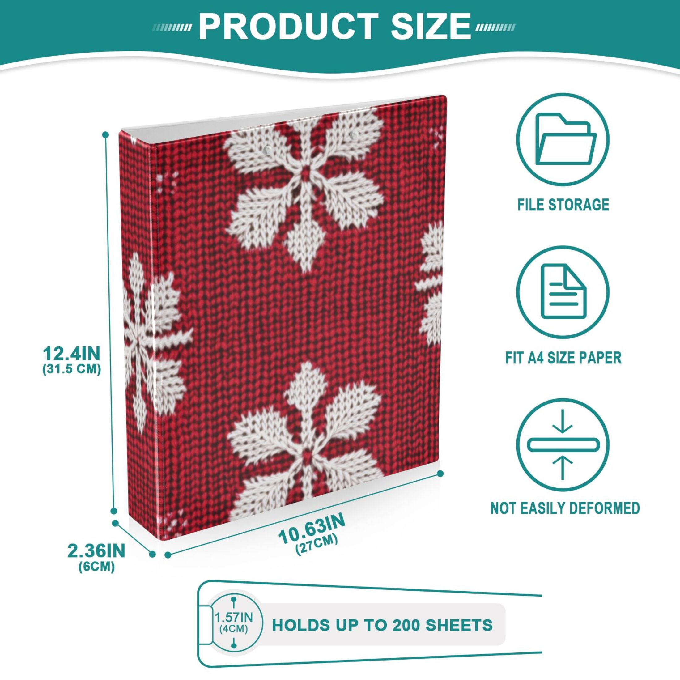 Christmas Sweater Snowflakes 3 Ring Binders 1.5 inch Hardcover File Folders with Interior Pockets A4 Size Organizer for School Office Hospital