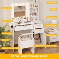 thumbnail image 3 of Ourlova Vanity Table Set with Built-In 3-Color LED Bulbs & Storage Ottoman, Particle Board Makeup Desk, White, 3 of 6
