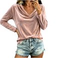 thumbnail image 2 of Womens Velvet Cowl Neck Tops Long Sleeve Elegant Casual Loose Fit Fall Winter Pullover Blouse Pink 2XL, 2 of 7