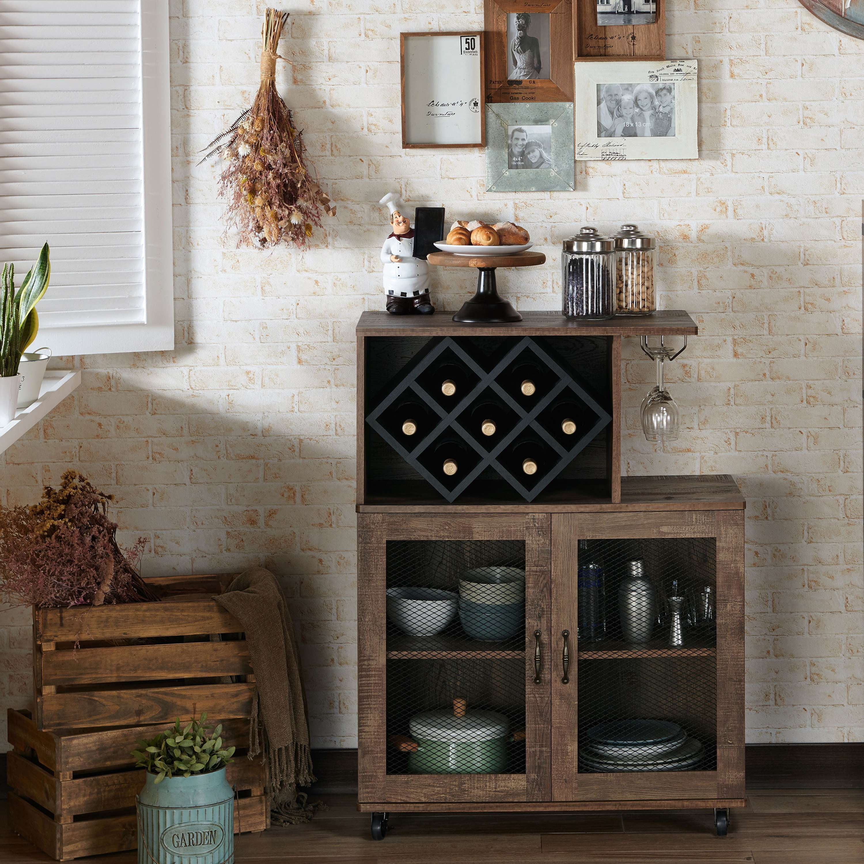 Furniture of America Craden Wood Multi-Storage Mini Bar, Reclaimed Oak