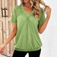 thumbnail image 4 of VEKDONE Short Sleeve V-Neck Tops for Women Casual Loose Fit Pleated Blouse Solid Color Lightweight Pullover Top Summer Soft Comfy Tunic Tops Tshirts Green XL, 4 of 6
