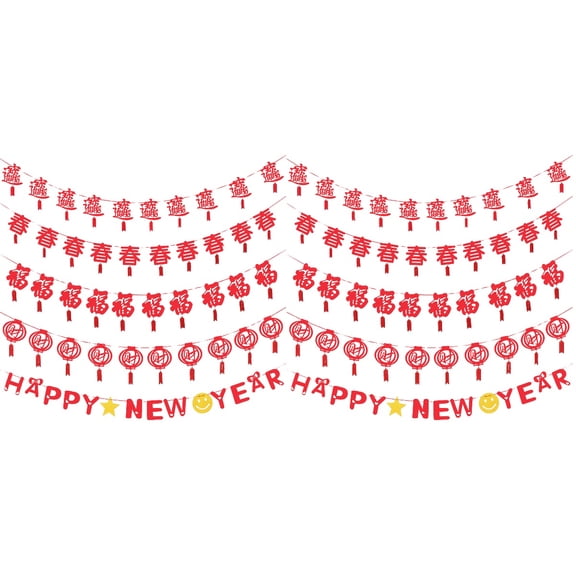 Jiyike 10 Pcs Chinese New Year’s Party Nonwovens Banners Creative Hanging Ornaments