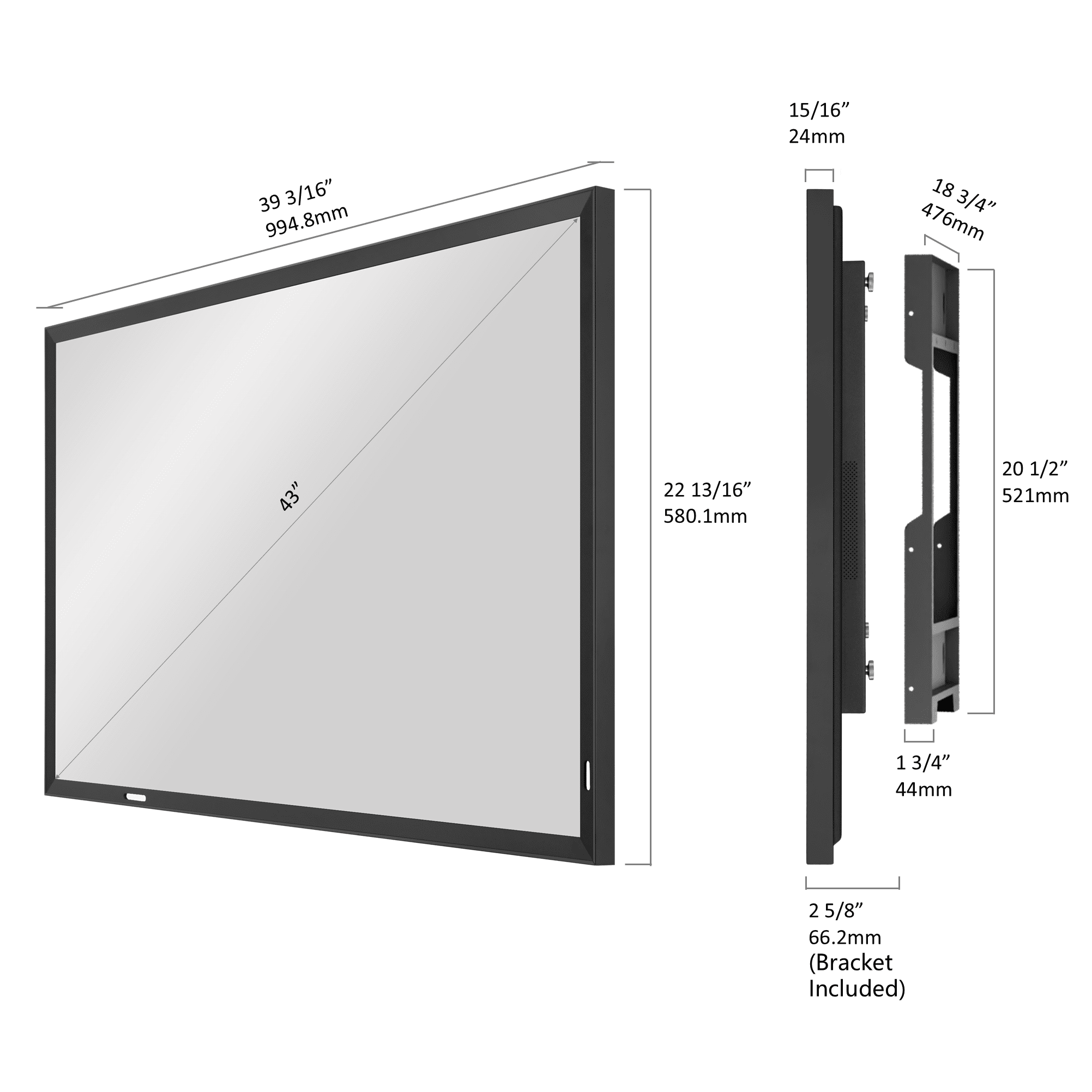 Elecsung 43 inches Smart Mirror webOS TV with Obsidian Black Frame Waterproof ATSC for Fireplace Kitchen Decor Wall-Mount Smart Gallery