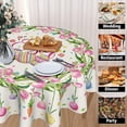thumbnail image 3 of Floral Coloring Round Easter Tablecloth, Spring Pink Tulip Flower Table Cover Kitchen Dining Room Dinner Easter Eggs Tablecloth Party Decorations Stain Resistant Round 60", 3 of 6