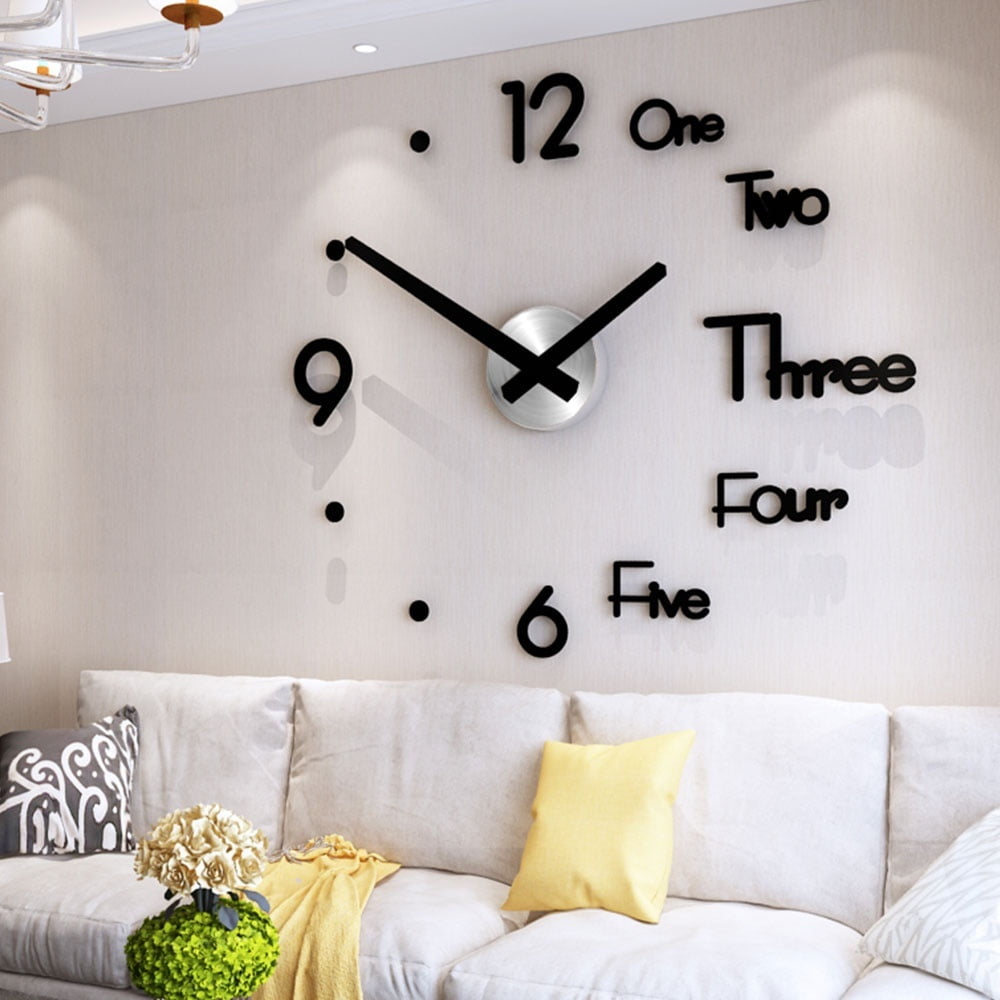 Details about   Home Office Decor Modern Large Number Art Decal DIY Wall Clock 3D Mirror Sticker 