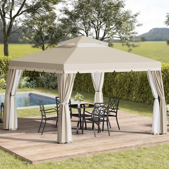 SOLAURA 10 x 10 ft Outdoor Patio Gazebo, Patio Canopy Shelter with Vented Soft Top, Breathable Mosquito Netting & Privacy Curtains, Beige
