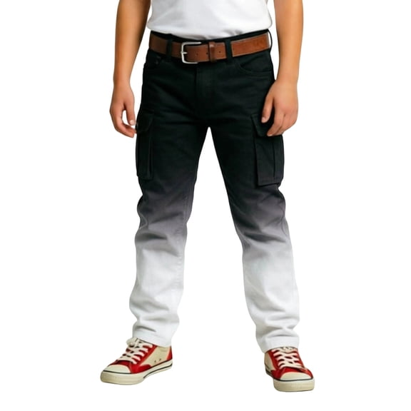 CONZONE Kids Boys Cargo Pants Outdoor Hiking Pants For Child Elastic Waist Gradient Color Wide Leg Jogger Trousers With Pockets