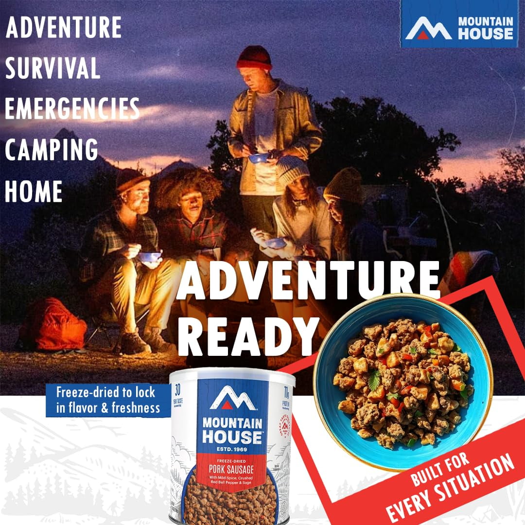 Mountain House Fully Cooked Pork Sausage with Mild Spice Freeze Dried Survival Camping Food, 32.4 oz, Can (6 Pack)