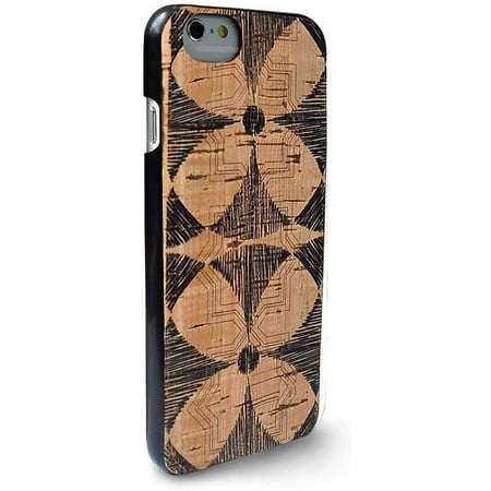 Heldig Cork Wood Case Compatible with IPhone By Reveal Shop - Natural Eco-Friendly Cork Leather Design with Stylish Black Flower Print (7/8 Plus)