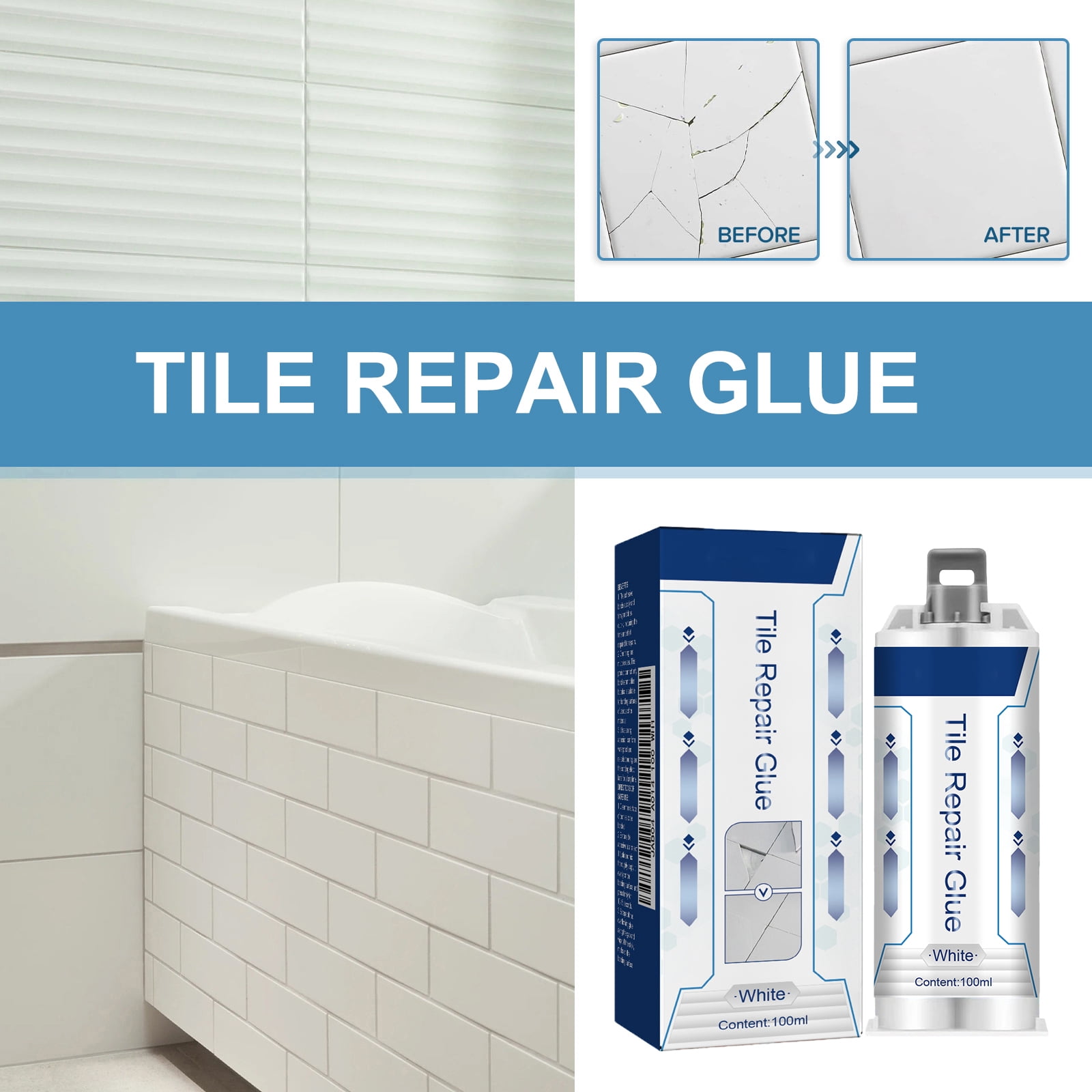 Alvantor Epoxy Glue 3.38fl.oz for Tile Repair, Clear Waterproof High Temp Resistant