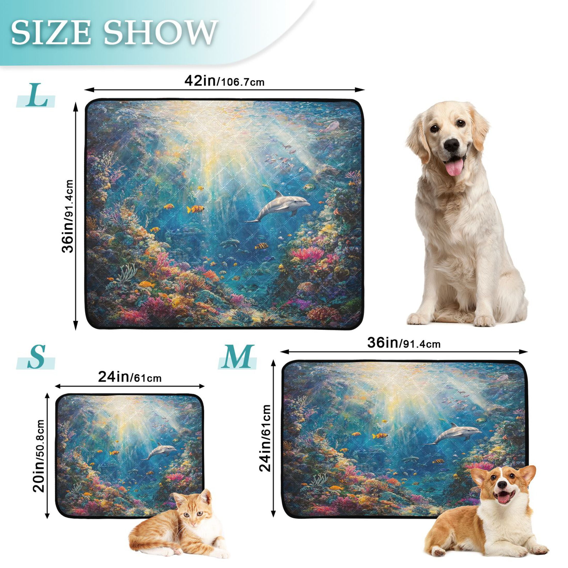 Qxltty Underwater World Cat litter Pads Pet Set of 3 Diaper Mats Center Anti-leakage Layer Absorbent Soft and Comfortable