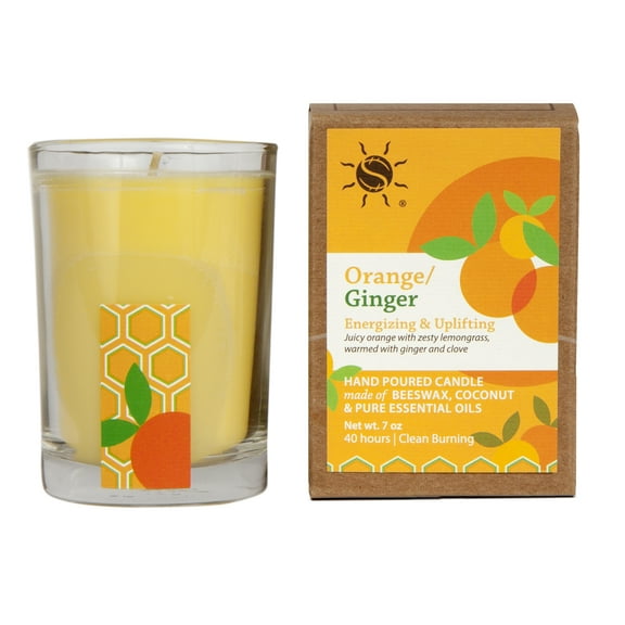 100% Pure Essential Oil Aroma Filled Candle in Glass, Orange Ginger