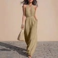 thumbnail image 2 of biudgviw Women's Halter Jumpsuits Casual V Neck Sleeveless Ruched Rompers Elastic Waist Wide Leg Jumpsuit with Pockets, 2 of 7