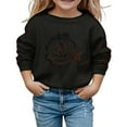 thumbnail image 2 of Girls Halloween Cat Pumpkin Printed Pullover Hoodie Soft Loose Fit Crewneck Sweatshirt Cozy Fall Winter Outwear, 2 of 3