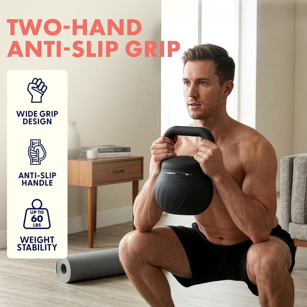 Squatz Soft Drop Kettlebell Set – 15, 20 & 25 lb Weights with Cushioned Base, Wide Grip Handle, Floor-Safe Design for Strength Training & Full Body Home Workouts